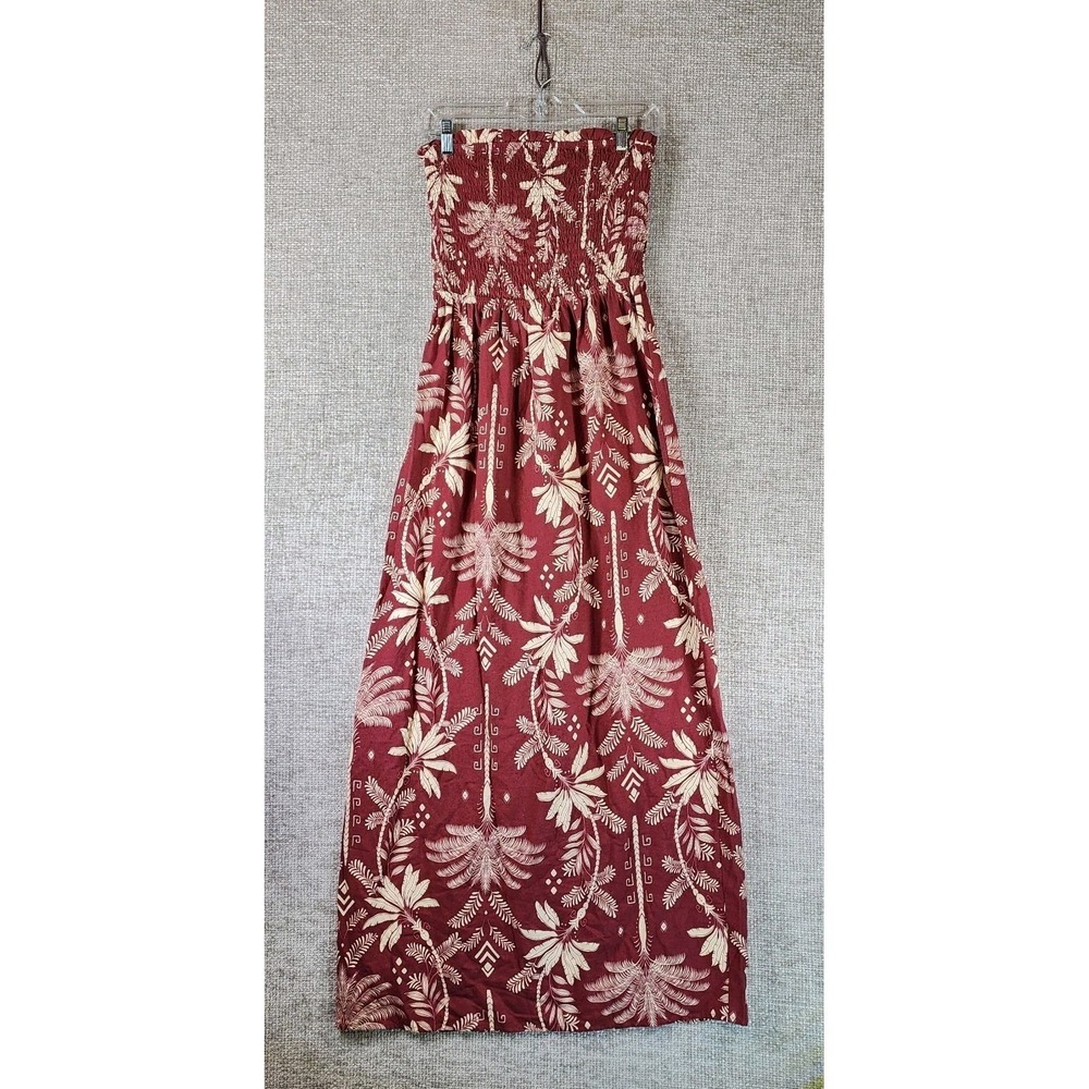 Monteau LA‎ Sleeveless Tropical Maxi Dress Womens M Red Cream Linen Blend NWT